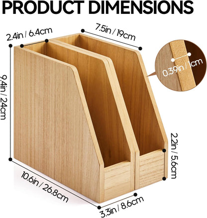 KIRIGEN Wood File Folder Holder Desktop Document Rack Organizer Desk Paper Holder Storage Sorter 2 Packs 2TWJJ-NA