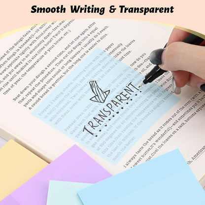 800 Sheets Transparent Sticky Notes, 3x3 Inch 14 Pads Self-Adhesive Translucent Clear See Through Post Sticky Notes for Planner Office School College Teacher Student Supplies 6 Bright Color