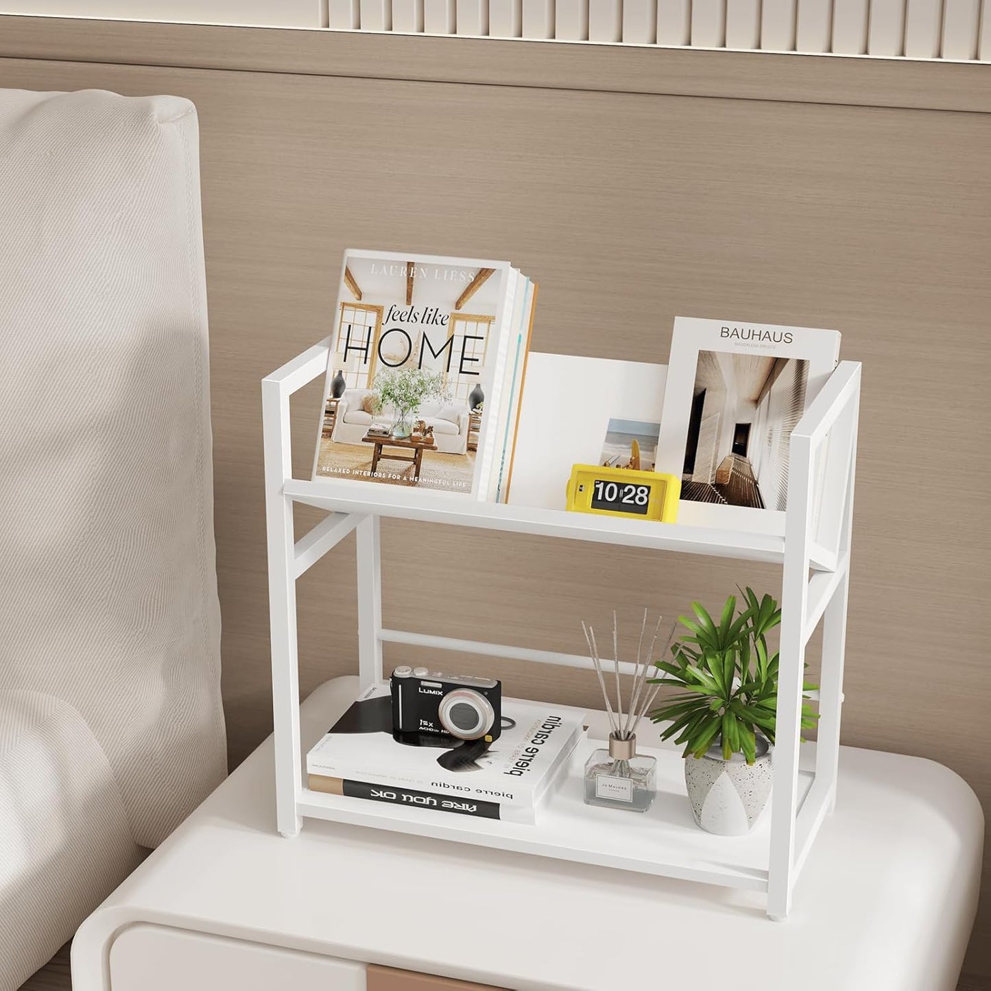 ELITEROO Desktop Bookshelf, 2 Tier Desk Shelf Organizer, Wooden Tabletop Bookcase, Small Desk Top Book Rack for Office, Home, Bedroom, Small Space Storage and Display, Rustic Brown