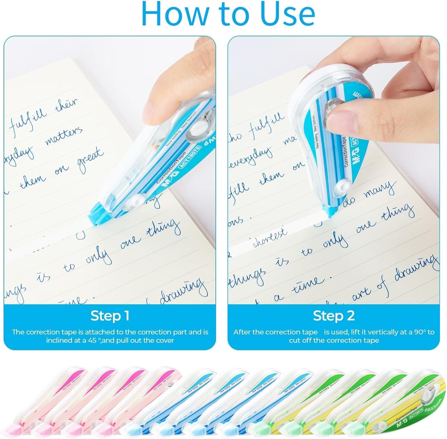 M&G White Correction Tape, Easy to use applicator for Instant Corrections, 39.37 Ft/Pack,for Office (6 Pack, 12M/472"x 0.2")