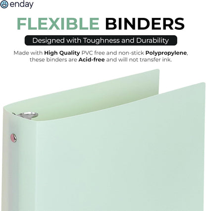 Enday 3 Ring Binder 1 inch (4 Pack) Pastel Flexible Binders Round Ring with Pocket, Holds 175 Sheets, for Home and School Supplies in Blue, Purple, Pink and Green – by Enday