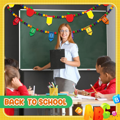 8.2 Ft Pencil Wooden Garland Graduation Yellow Pencil Banners with Cute Beads Hanging Ornaments for Kindergarten Classroom Office Home First Day of School Party Decor