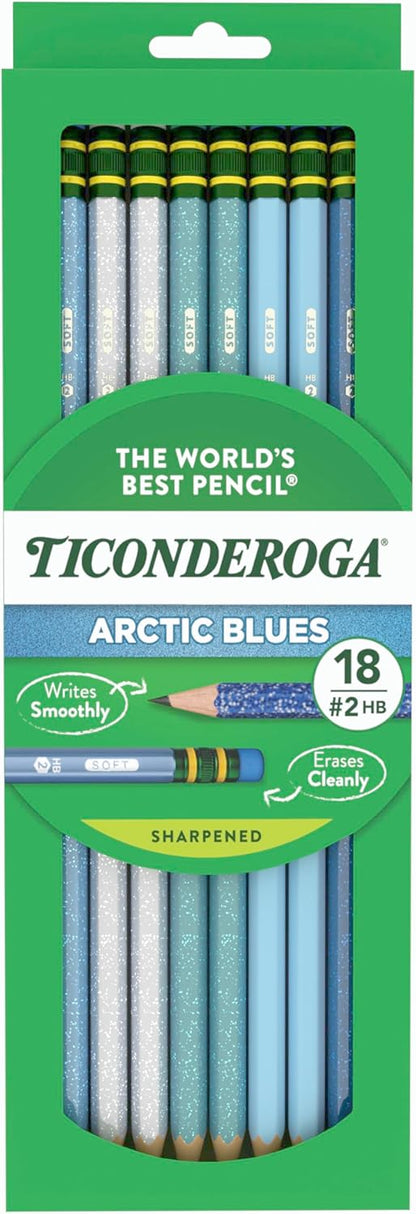 Ticonderoga Wooden Pencils, Pre-Sharpened, 2 HB Soft, Pastel Colors, 18 Count