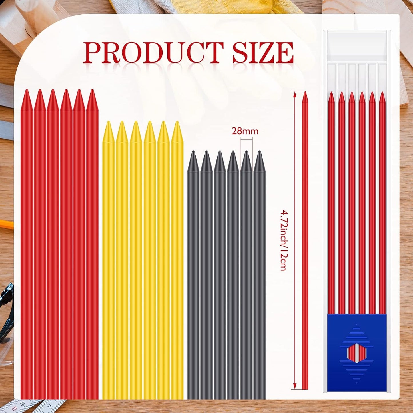 Spakon 60 Pcs 2.8mm Lead Refill Carpenter Construction Pencils Marker Lead Refills Dry Mechanical Woodworking Pencil Tools for Writing Drawing Drafting (Black)