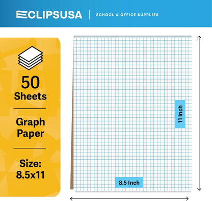 E-CLIPS USA Graph Paper Pad, Graph Paper Notebook, 4 x 4 An Inch Quad Ruled Graph Paper Pad, Graph Paper Pads 8.5 x 11, Drafting Paper, 50 Sheets Per Pad (6 Pack)