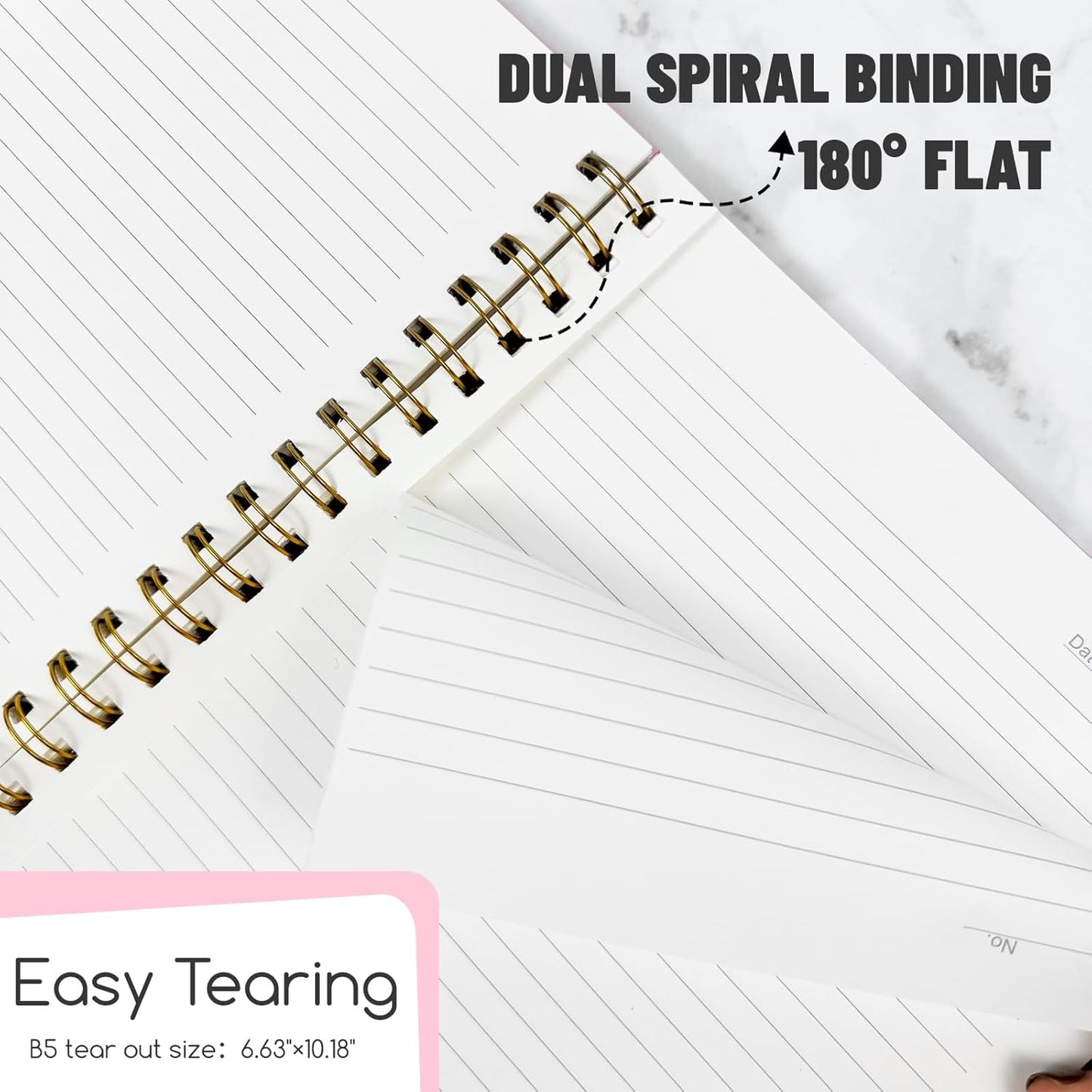 Lined Spiral Notebook B5 Black Journal 7.48'' X 10.18''-4 Pack 7mm College Ruled Hardcover Notebooks 160 Pages 100GSM Thick Paper for Note Taking School Office Supplies