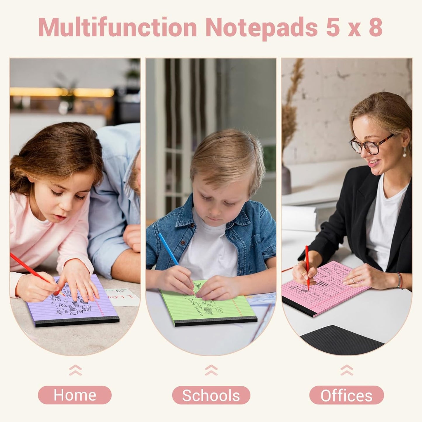 Legal Pads 8.5 x 14 Note Pads, 6 Pack Writing Pads Wide Ruled Notepads, Micro Perforated Notepad, Double-Side Printed Lined Paper Pads 30 Sheets per Notepad, White Legal Pads for Home, Office, School