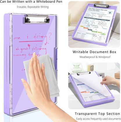 SFLHHDM Clipboard with Storage,Heavy Duty Clip Boards 8.5x11 with 2 Storage Case,Clear Visible Panel Storage Clipboards,Side Opening Nursing Clipboard Folder for Office Supplies-Light Purple
