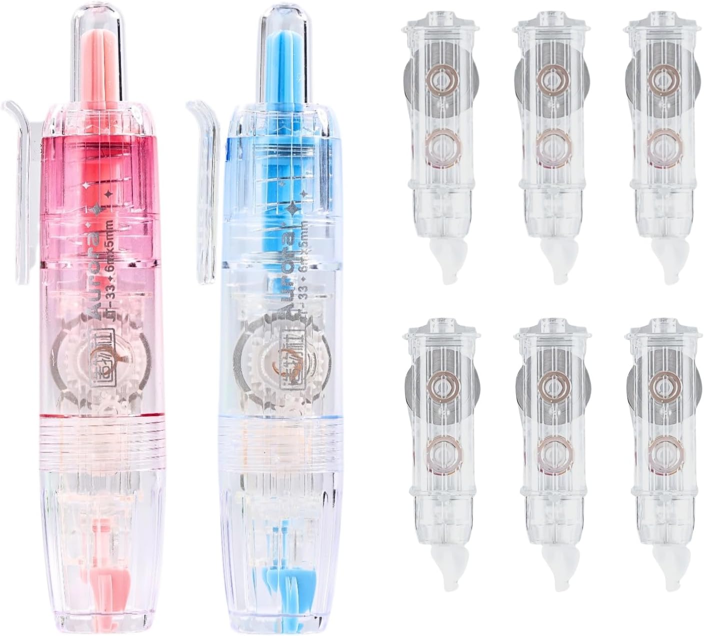 Refillable Correction Tape, 157 ft Total – 2 Pre-Filled Dispensers + 6 Snap-In Refills, School & Office Supplies, Pink &Purple