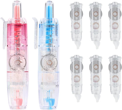Refillable Correction Tape, 157 ft Total – 2 Pre-Filled Dispensers + 6 Snap-In Refills, School & Office Supplies, Pink &Purple