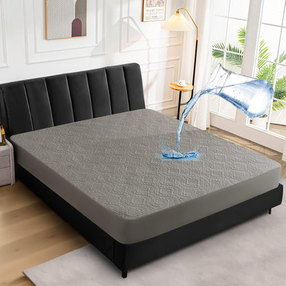 Sufdari Mattress Protector,Waterproof 18" Deep Pocket Mattress Cover Fitted Sheet Style with Elastic Rubber Band,Washable and Easy Care-Black,Queen