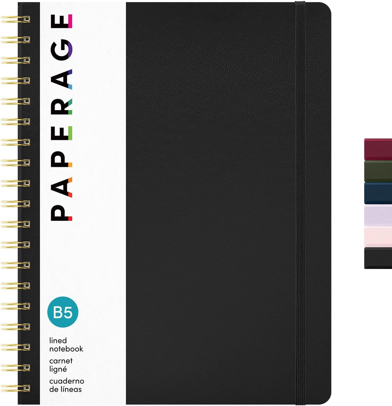PAPERAGE Lined Spiral Journal Notebook, (Black), 160 Pages, Hardcover Journal for Women & Men, Medium 5.5 in x 8 in - 100 GSM, Thick Paper, Spiral Notebook for Work, School & Journaling