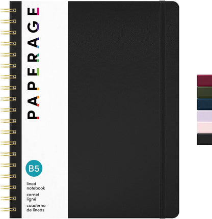 PAPERAGE Lined Spiral Journal Notebook, (Black), 160 Pages, Hardcover Journal for Women & Men, Medium 5.5 in x 8 in - 100 GSM, Thick Paper, Spiral Notebook for Work, School & Journaling