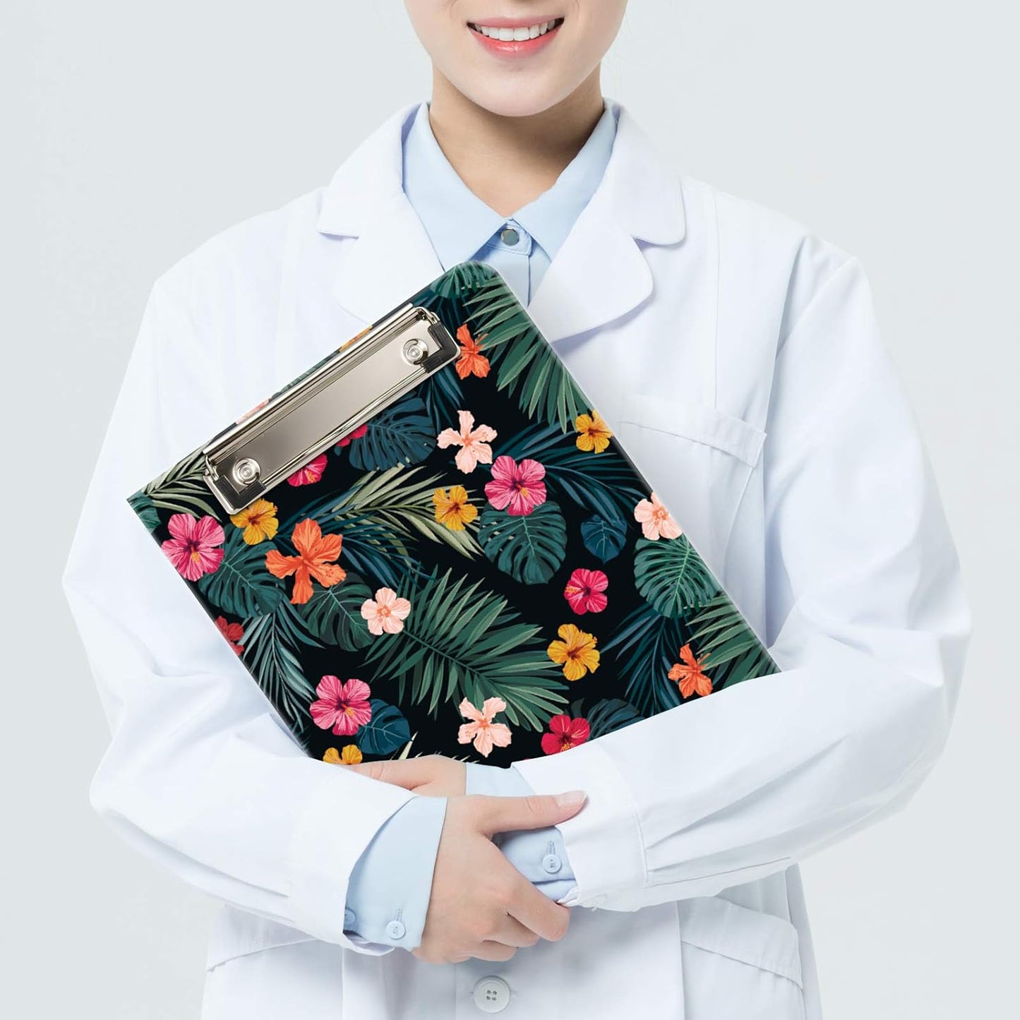 Hongri Clipboard Folio with Refillable Lined Notepad and Interior Storage Pocket for Students, Classroom, Office, Women, Man, Cute Custom Pattern, Size 12.8 x 9.2 in, Classic Flower