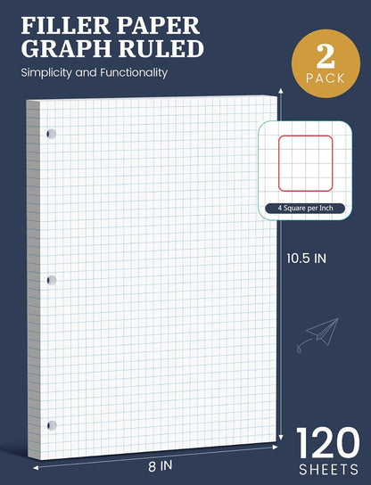 Loose Leaf Paper, 300 Sheets Filler Notebook Paper, 3-Hole Punched Binder Papers 8-1/2 x 11 In, Wide Ruled Lined Paper 8.5 x 11 for 3 Ring Binder, White, 3 Pack, 100 Sheets/Pad