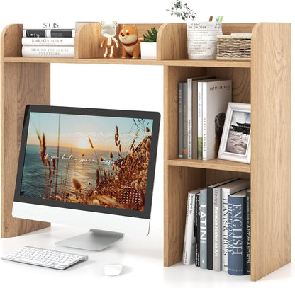 Tangkula Desktop Bookshelf, Countertop Storage Hutch with 5 Shelves for Computer Desk, Desk 3-Tier Display Rack, Multipurpose Wood Desktop Hutch Storage Organizer for Dorm Office Home