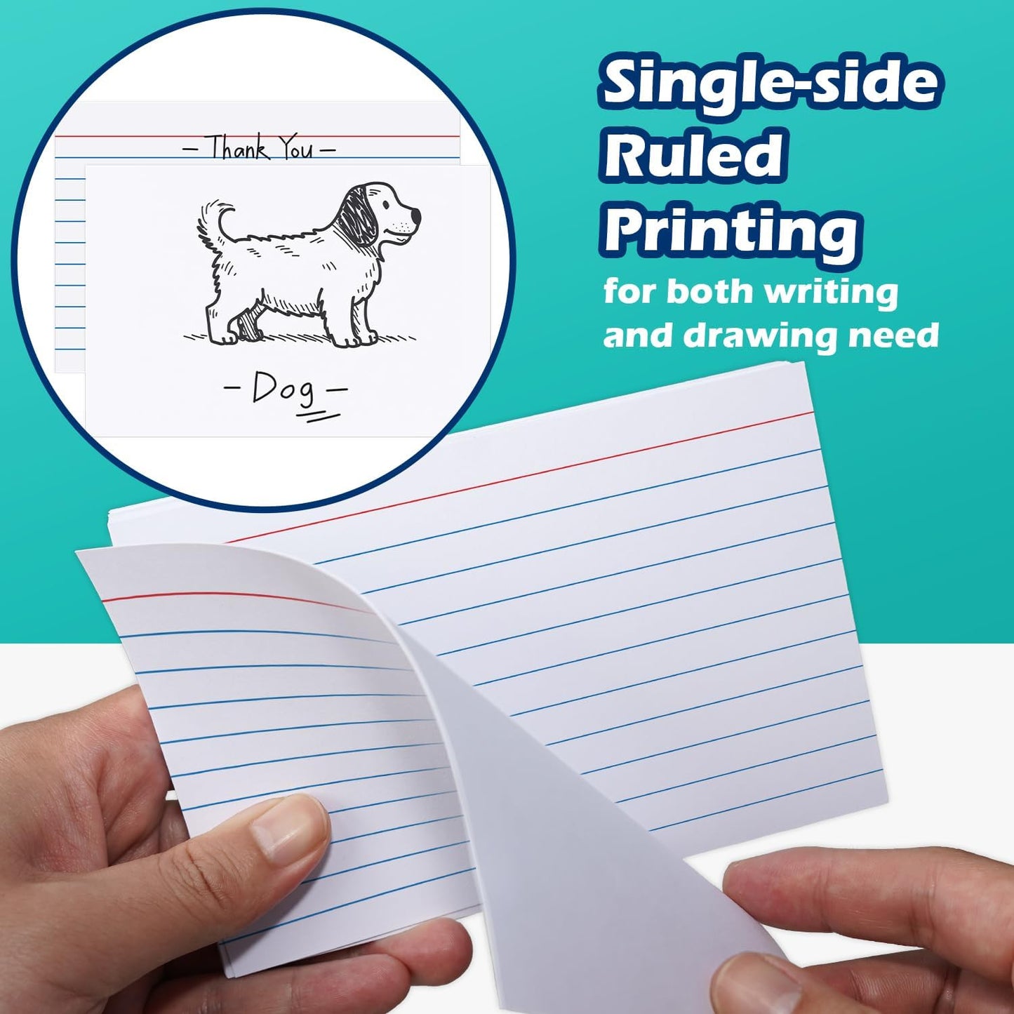 Index Cards 4x6 Lined Ruled Flash Note Cards 4" x 6", White, 100 Count, 220 GSM Heavy Weight