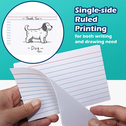 Index Cards 4x6 Lined Ruled Flash Note Cards 4" x 6", White, 100 Count, 220 GSM Heavy Weight