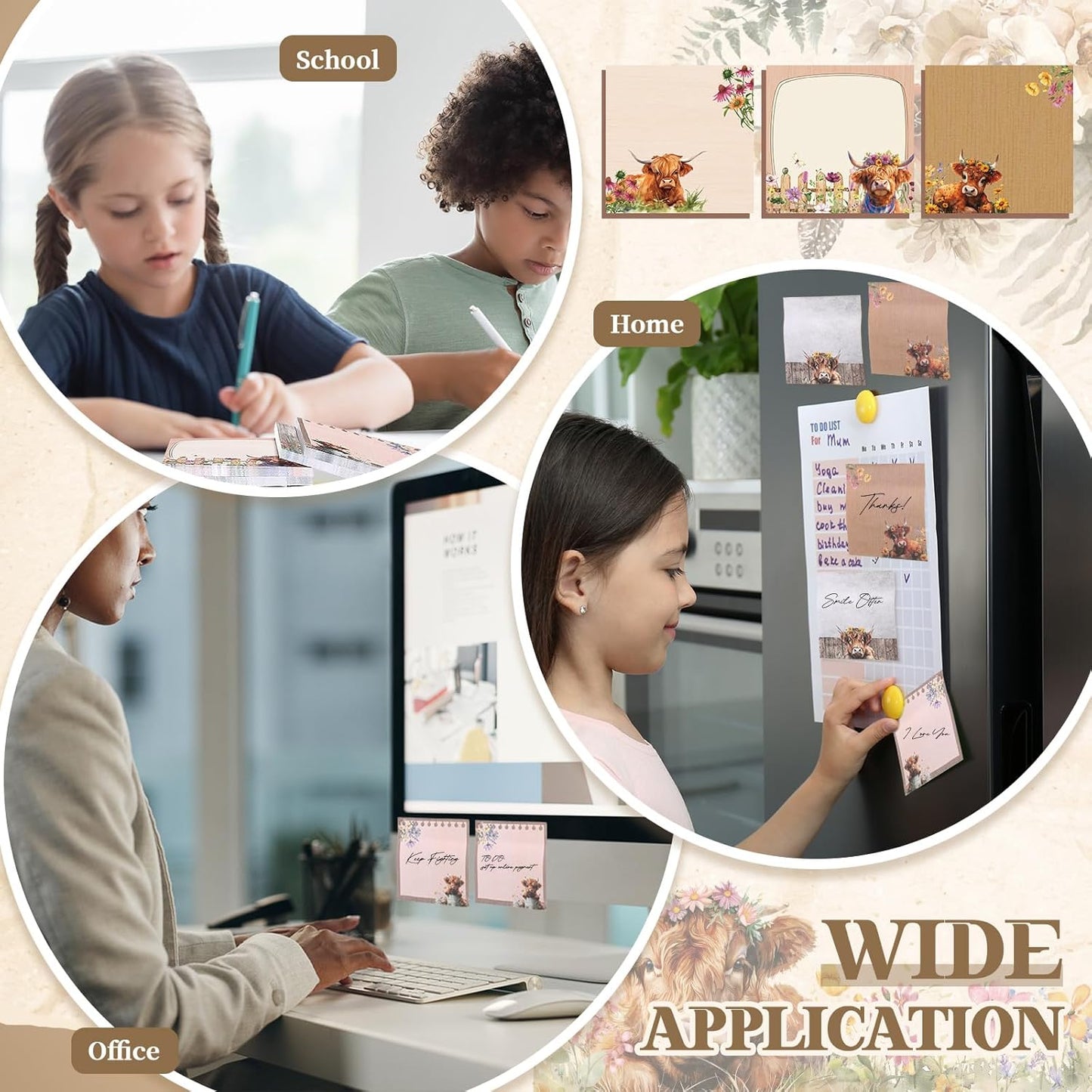 9 Pads Wildflower Sticky Notes 3x3 Inch Cute Self Stick Notepads Notes Adhesive Memo Pad Office Decor Gifts for Students School Teacher Meeting Office Supplies