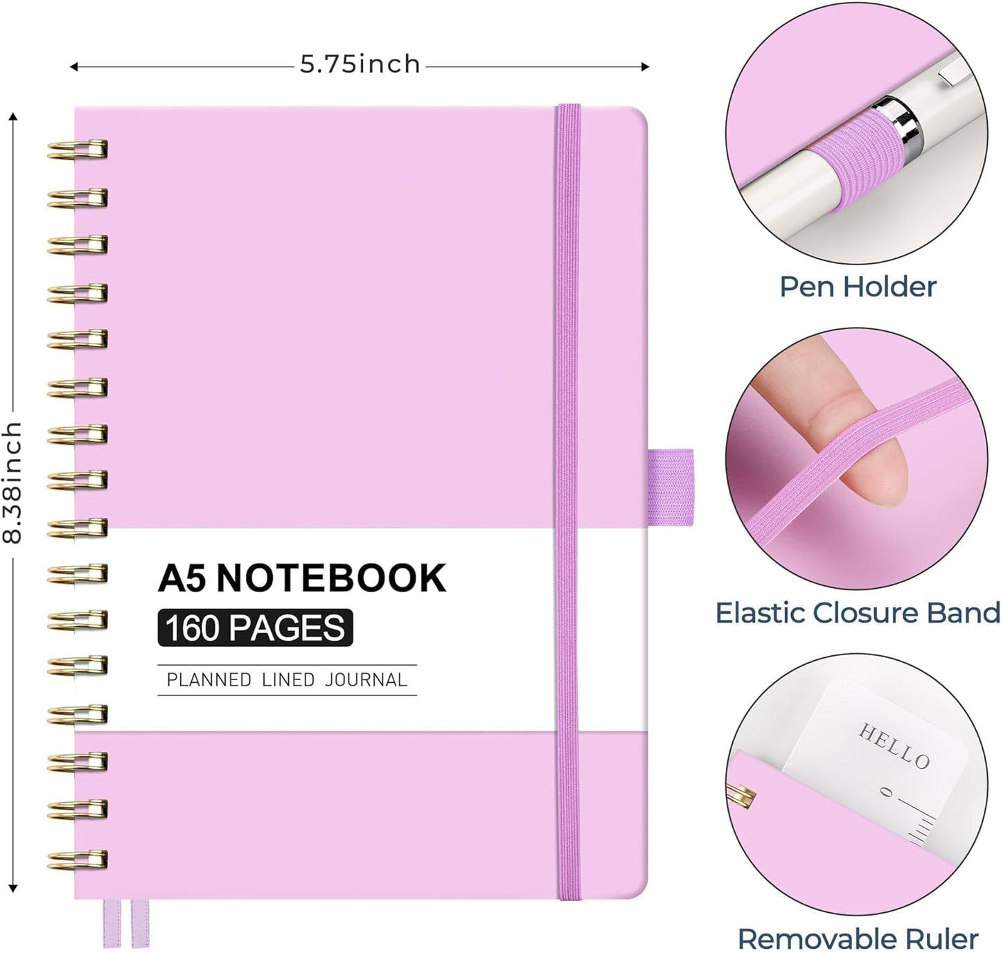 AHGXG Spiral Journal Notebook, 160 Lined Pages, A5 Medium Size (5.7'' x 8.3''), for Men & Women, Journaling, Writing, Work & Office, Hardcover, 100 GSM Thick Paper (Light Green)