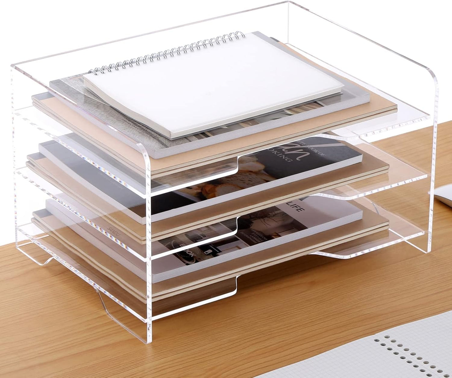 2 Pack- Stackable Paper Letter Tray, A4 File Tray Desk Organizer, Acrylic Desk Organizers and Accessories Sorter, Clear Workspace Office Supplies Organizers, 12.4inx8.86inx3.46in