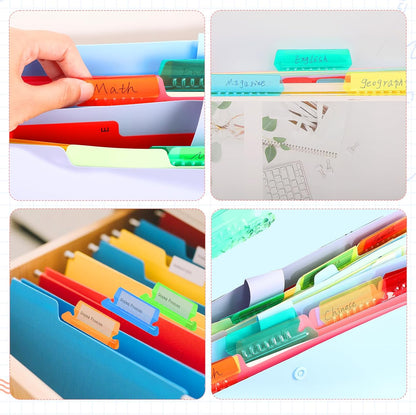 200 Pcs Hanging File Folder Tabs and 200 Pcs 2 Inch Inserts Labels, Plastic File Folder Tabs for Hanging Folders Files (Transparent)