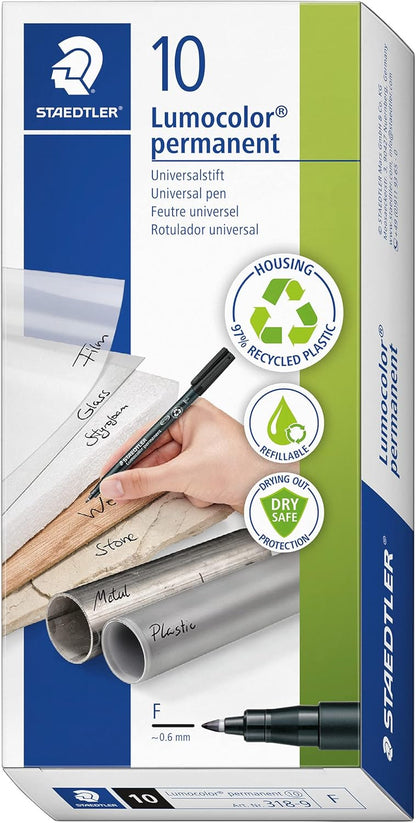 Staedtler 318-WP4 Lumocolor Permanent Universal Pens, Fine Point, 0.6mm, Assorted, 4 per Set