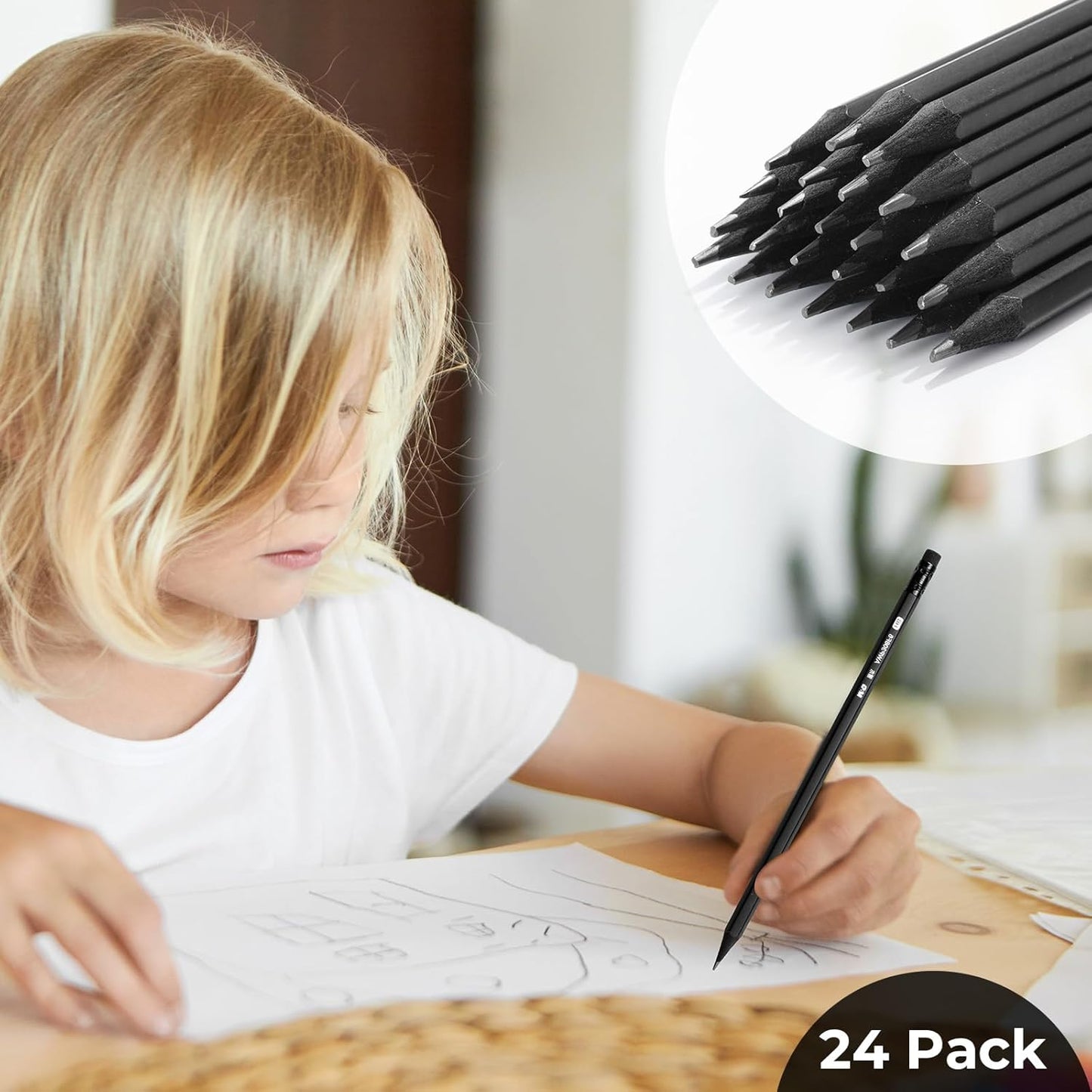 M&G Wood-Cased 2B Pencils, 24 Pack Pre-Sharpened Pencils with Top Erasers, Bulk Black Pencils for School Teacher Supplies, Writing, Drawing and Sketching