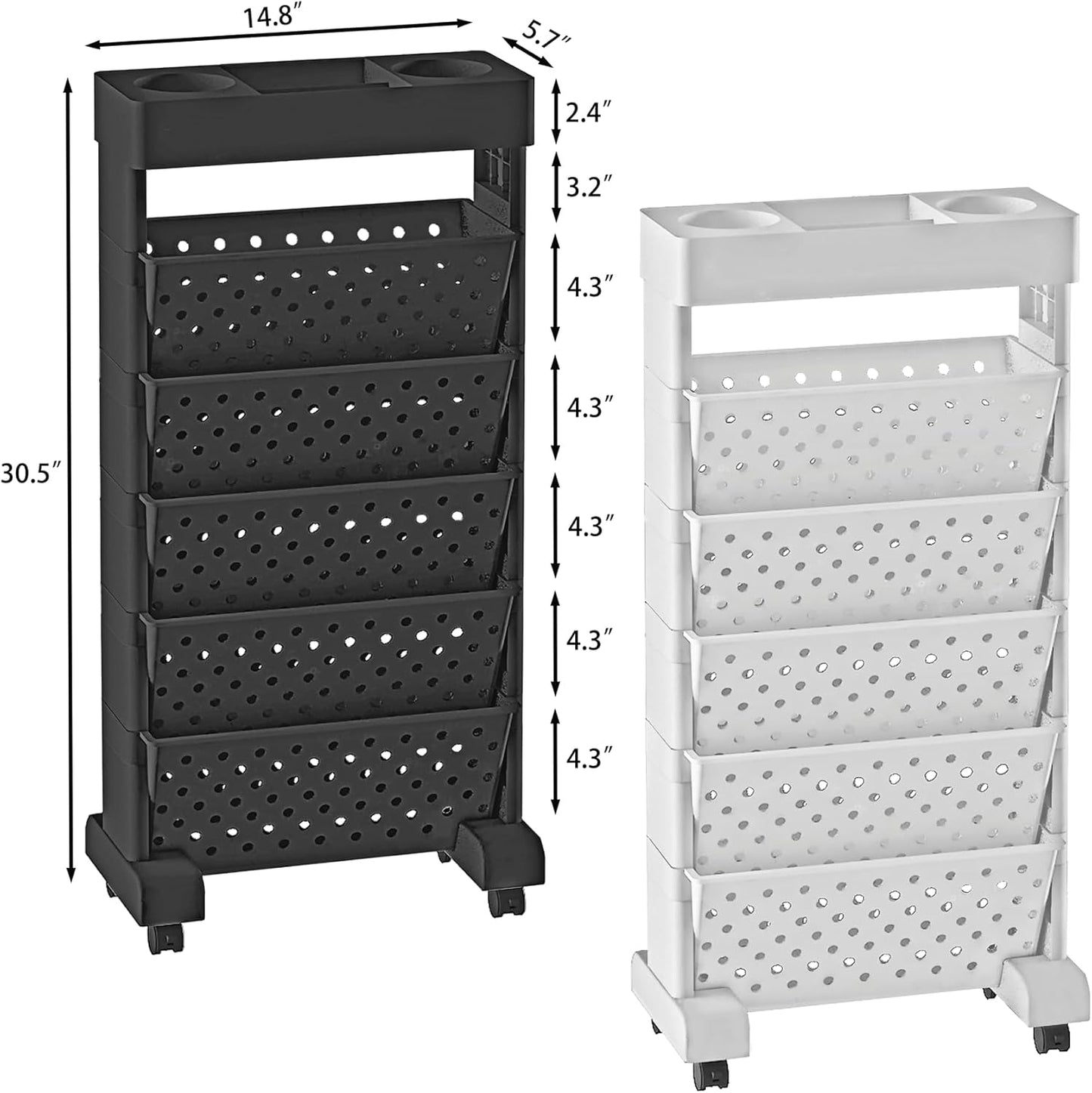 BYFU 6-Tier Movable Bookshelf Cart, Rolling File Storage Paper Organizer Mobile Bookcase with Wheels for Home Office Study Classroom, Black