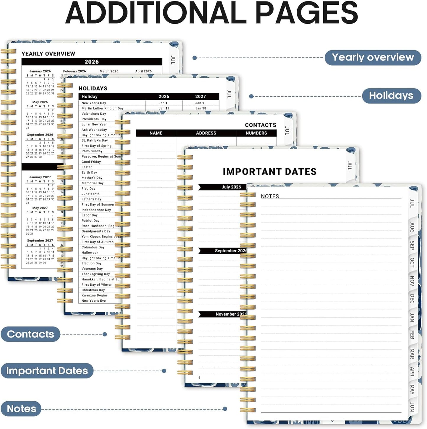 Planner 2026-2027, Academic Year Monthly and Weekly Calendar Planner, Jul 2026 - Jun 2027, Hardcover Teacher Student Planning Agenda book with Tabs, Perfect for School Office Supplies, 6.3" x 8.5" - Wildflowers