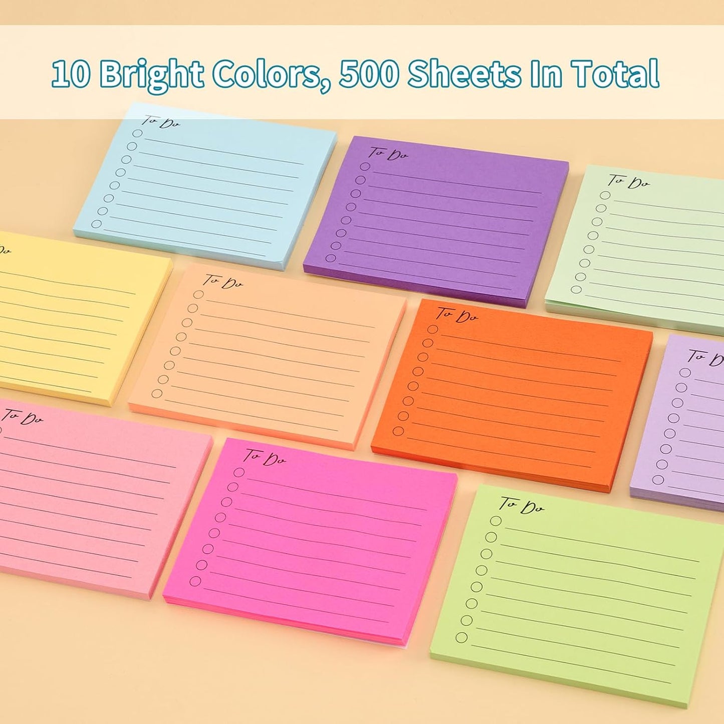 10 Pack to Do List Notepad Lined Sticky Notes, 3"x4", 500 Sheets, Sticky Notes with Lines, to Do List Planner, Square Sticky Notes for Office, Meeting, School, Home