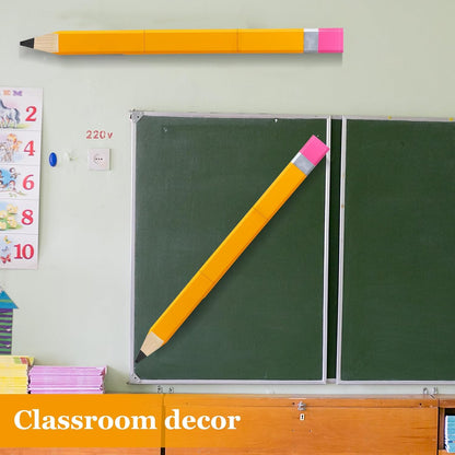 Yousoontic 31.5 Inch Giant Pencil Wall Art Wooden Jumbo Pencil Back to School Party Decoration Yellow Pen Props Preschool Kindergarten Graduation Classroom Decor for Home School Supplies