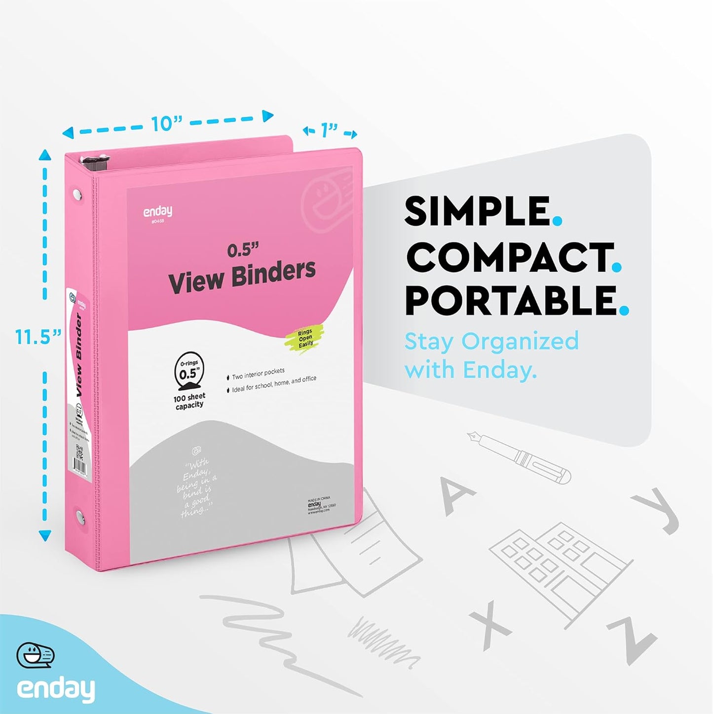 Enday 1 Inch Binder (6 Pack - Grey) 3 Ring Binder 1 inch with Clear View Cover and 2 Inside Pocket - for Letter Size 8.5 x 11'' Paper, Ideal for School Supplies, Office, and Home