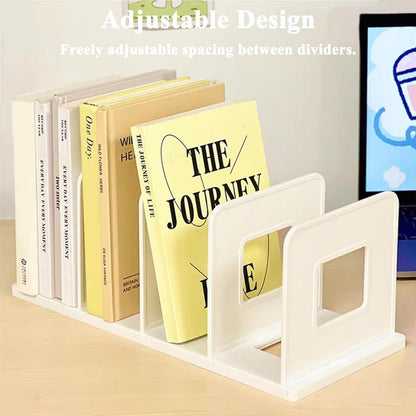 SAYEEC Desk File Sorter Vertical Desktop File Folder Organizer 4 Section Plastic Book Holder Adjustable Shelf Dividers Closet Purse Handbag Mail Binder Organizer Magazine Rack Stand Bookshelf (Pink)