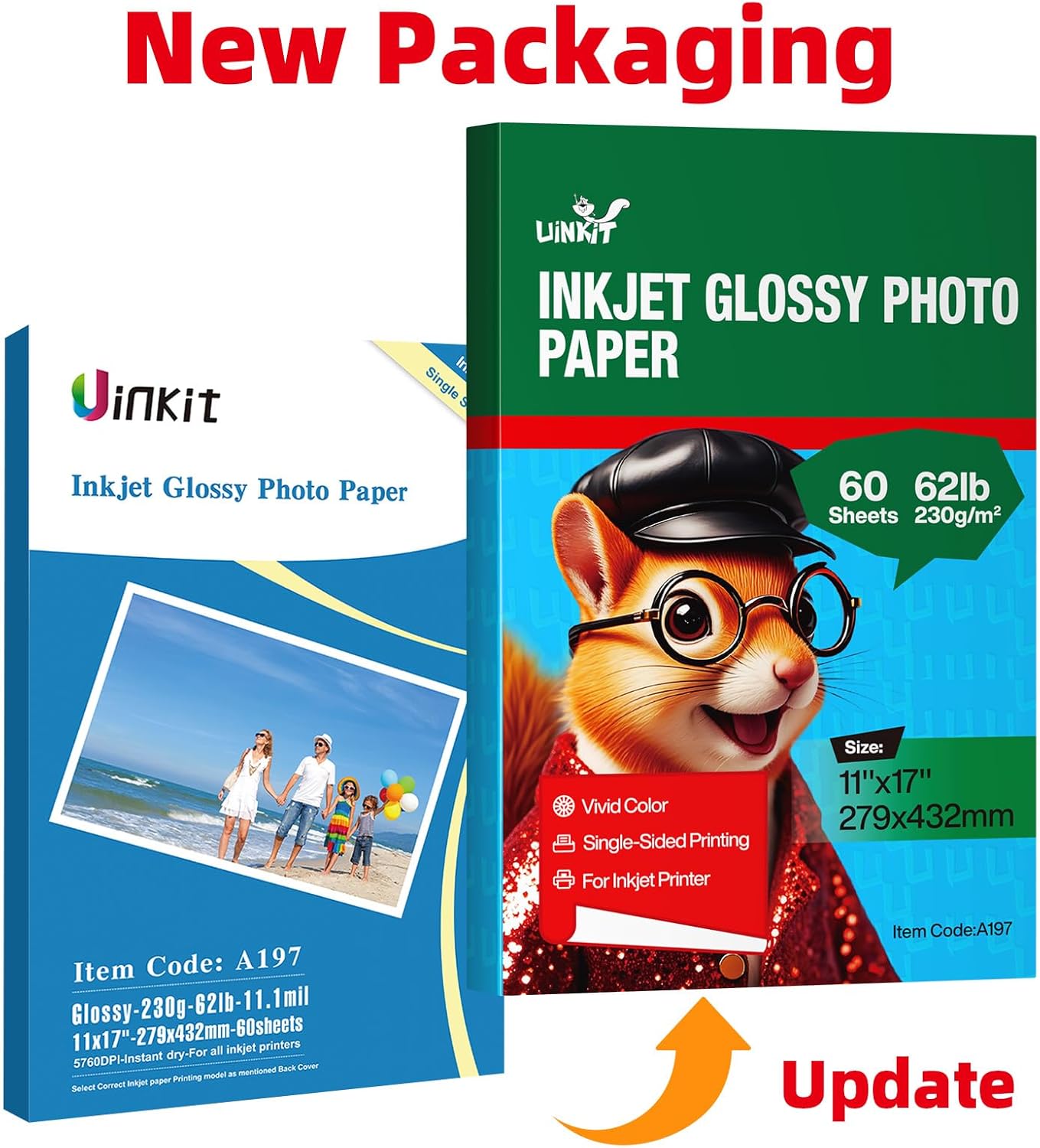 Uinkit 100 Sheets Thick Inkjet Glossy Photo Paper Picture 8.5x11 62lb 230g 11.1mil Cardstock Postcard Brochure For Dye Ink Inkjet Printer