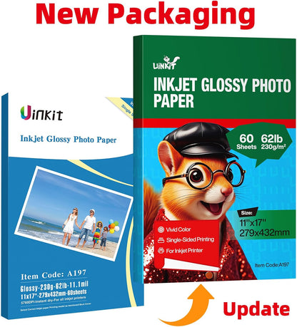 Uinkit 100 Sheets Thick Inkjet Glossy Photo Paper Picture 8.5x11 62lb 230g 11.1mil Cardstock Postcard Brochure For Dye Ink Inkjet Printer