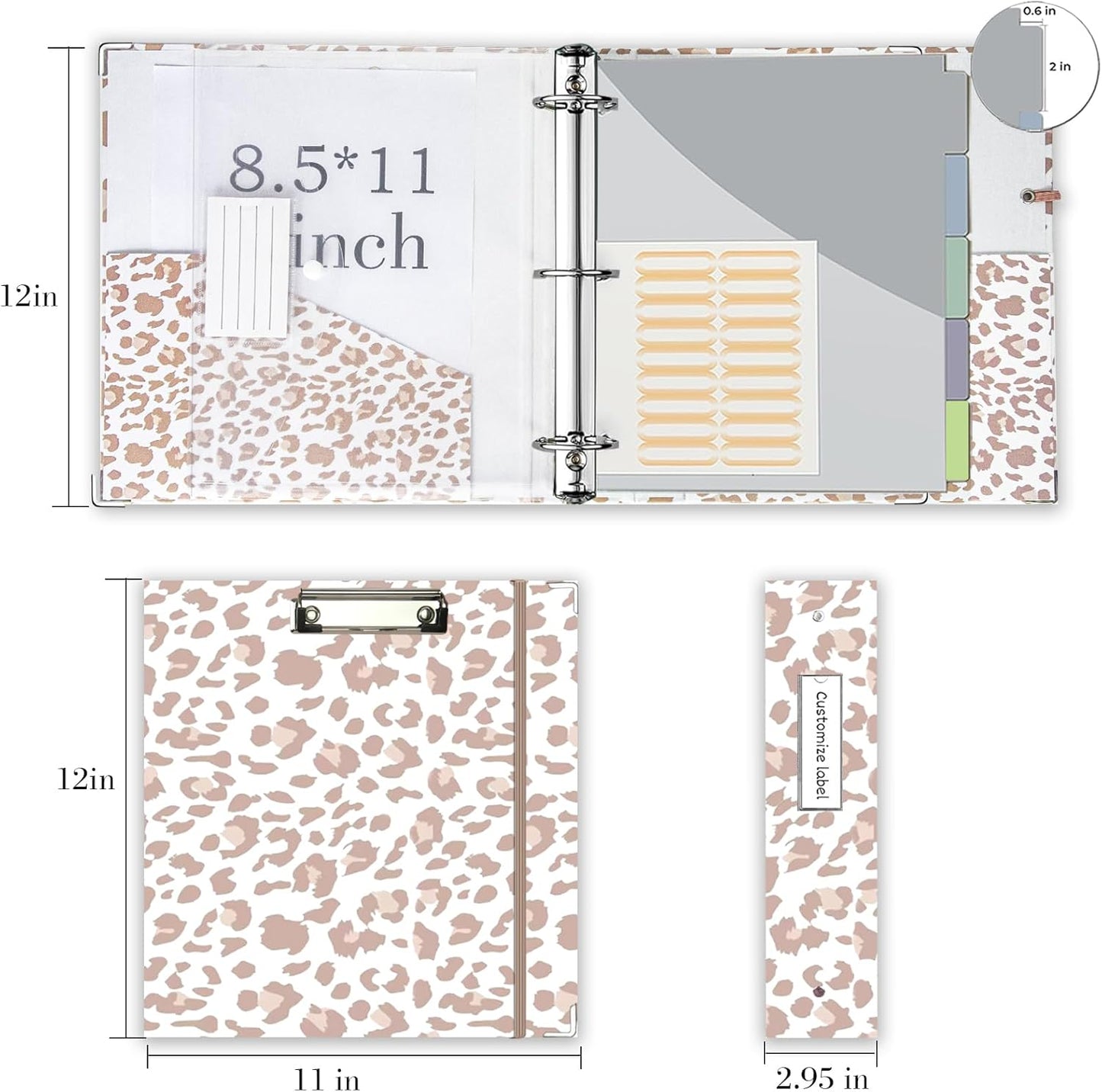 3 Ring Binder 1 Inch, Three Ring Binders Organizer with Clipboard, 5-Tabs Pockets Dividers, Plastic Folder, 18 Divider Stikers, BVSSX Pretty Binder with Pen Loop (Black Weeds, Letter Size)