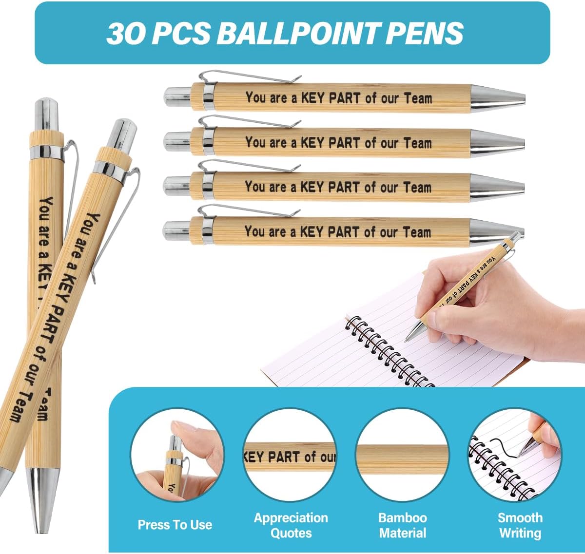 30 Sets Employee Appreciation Gifts Bulk Inspirational Spiral Notebook with Sticky Note and Motivational Bamboo Pens Thank You Gifts for Employees Coworkers,Teachers,Nurse,Office Staff,Team,Volunteer