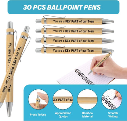 30 Sets Employee Appreciation Gifts Bulk Inspirational Spiral Notebook with Sticky Note and Motivational Bamboo Pens Thank You Gifts for Employees Coworkers,Teachers,Nurse,Office Staff,Team,Volunteer