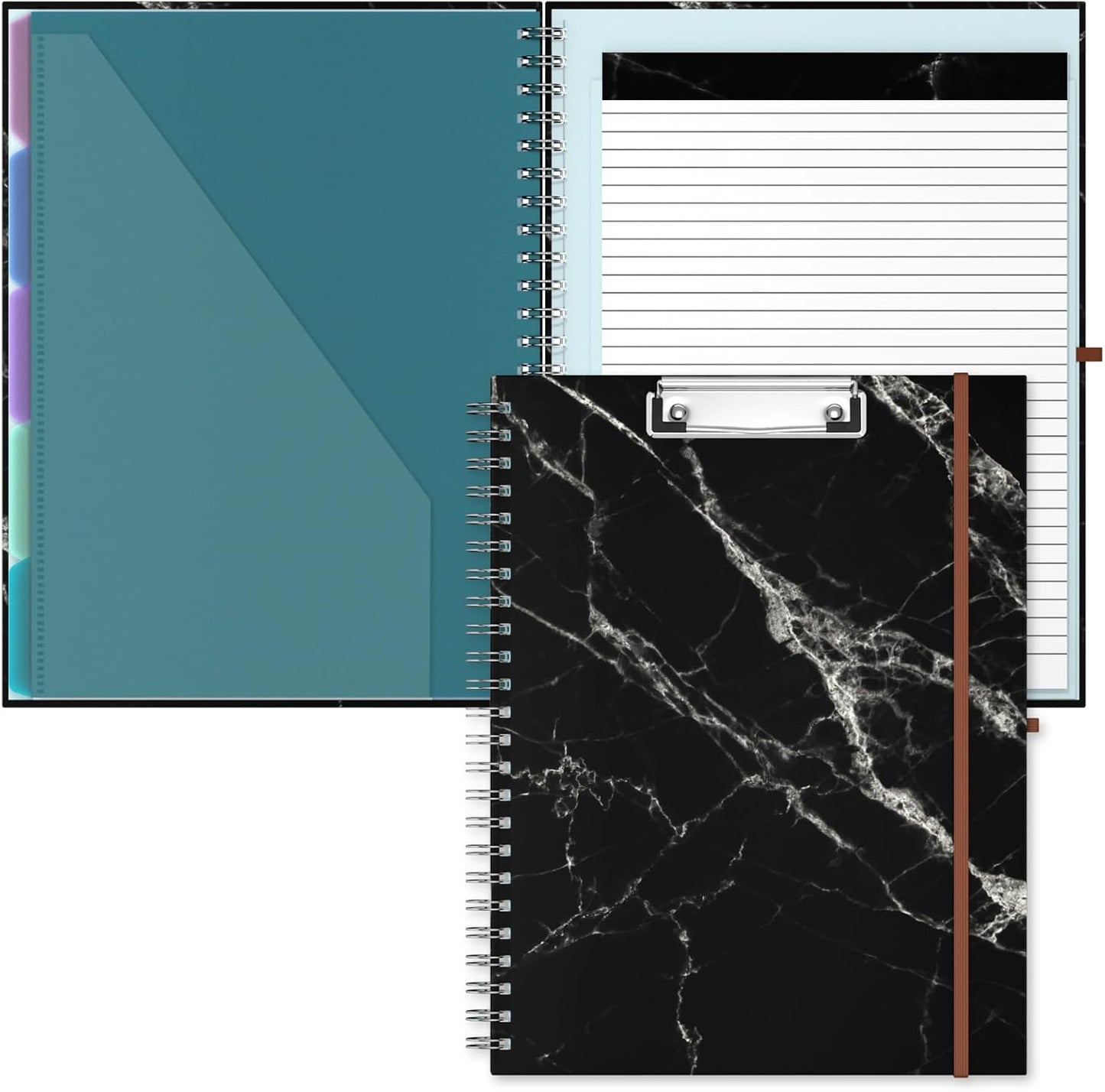 Hongri Clipboard Folio with Refillable Lined Notepad, 8.5 x 11 Folders with Storage 10 Pockets, Spiral Portfolio, Size 12.8X 9.7 in, Office & School Supplies, Skeleton