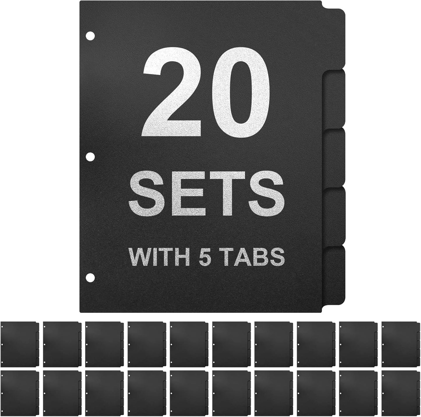 3 Ring Binder Dividers with 5-Tabs for Letter Size, 1/5 Cut, 3-Hole Punched, Write & Erase Plastic Binder Dividers Extra Durable Section Index Dividers for Binders, Pack of 2 Sets, 10 Dividers Total