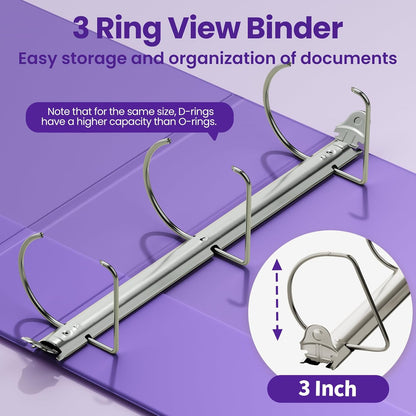SUNEE 3 Ring Binder 2 Inch, Clear View Binder Three Ring PVC-Free (Fit 8.5x11 Inches) for School or Office Supplies, Light Purple, 1 Pack