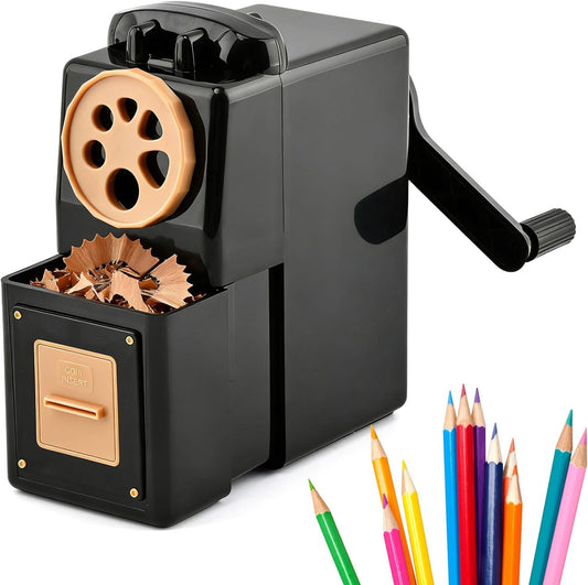 Manual Hand Crank Pencil Sharpener for Color Pencil,6 Sizes for 6-12mm Colored Pencil Sharpener Handheld with Adjustable Point,Students, Classroom, Home/Office/School Hand Held(Color:White)