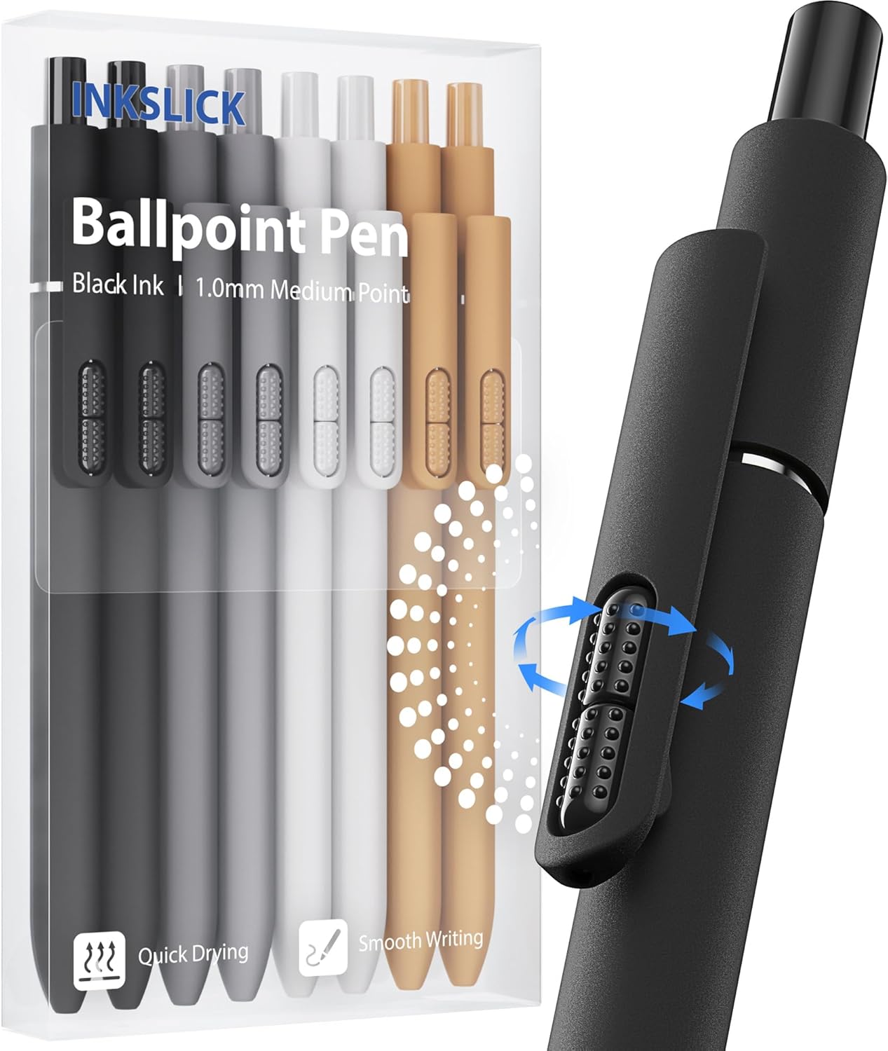 8 Pcs Black Ballpoint Pens - 1.0mm Medium Point Smooth Writing Black Ink Ball Point Pens | High-end Long Lasting Retractable Pen for School, Home, Office (Vintage-8pcs)