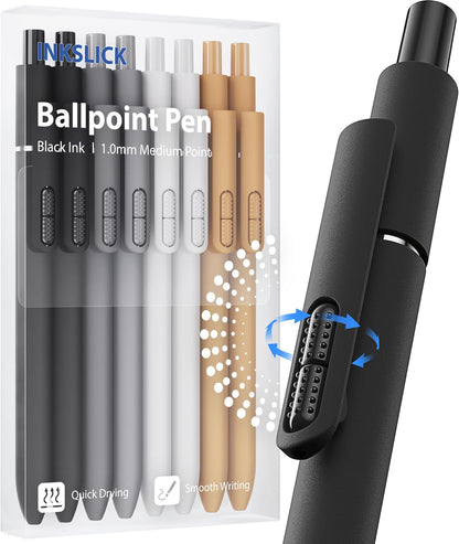 8 Pcs Black Ballpoint Pens - 1.0mm Medium Point Smooth Writing Black Ink Ball Point Pens | High-end Long Lasting Retractable Pen for School, Home, Office (Vintage-8pcs)