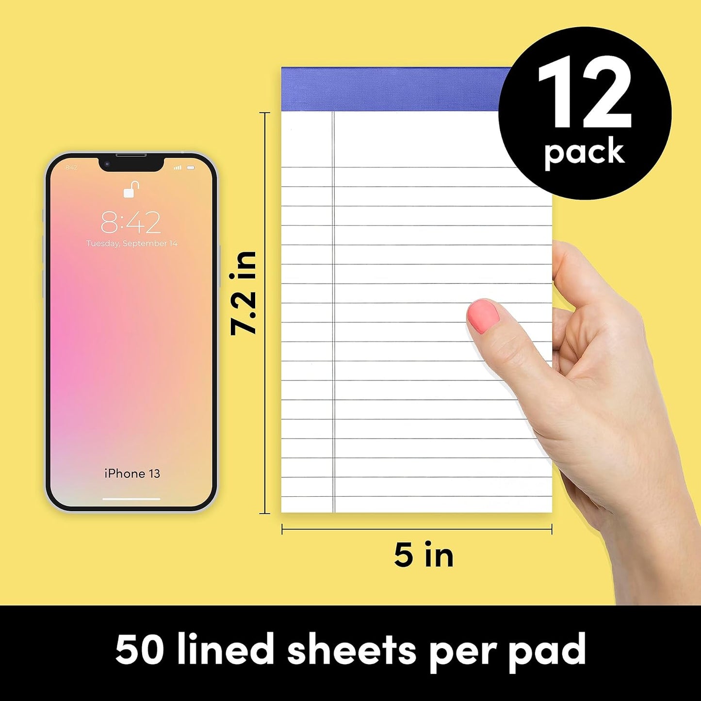 PAPERAGE Lined Legal Pads, (Rainbow), 6 Pack, 50 Sheets Each, Wide/Legal Ruled, Note Pads, Paper, 5 inches x 8 inches