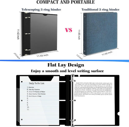 INFUN 1 Inch Telescoping 3 Ring Binder - 6PCS, Flexible Round Binder with Customizable Front Cover and Clear Catalog Pocket, 1Inch Rings, 225 Sheet Capacity-White