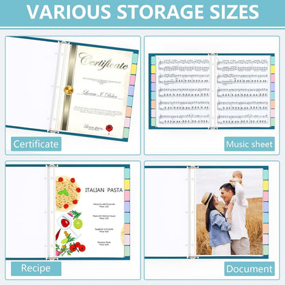 8 Set of 64 Pack Clear Binder Sheet Protectors for 3 Ring Binder Plastic Page Protector with 8 Tabs,Insertable Index Page Divider 8.5x11 Inch（Boho Color）