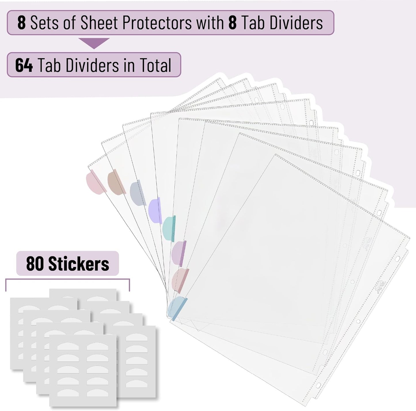 Mr. Pen- Clear Sheet Protectors with Tabs, 8.5x11 Inches, 8 Tabs, 2 Sets, Durable Clear Plastic Dividers for 3 Ring Binders, Insertable Index Page Divider with Multicolor Tabs