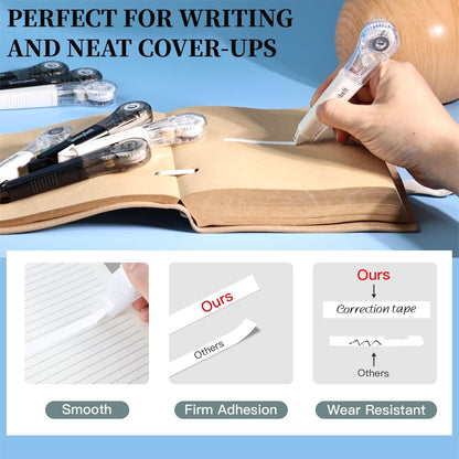 19.69ft Correction Tape Pen, 5-Count Pack, Dry Instantly, Stretch Resistant, not Easy to Break, as Smooth as Writing, Perfect for School, Office Supplies, Black White Red Yellow Blue